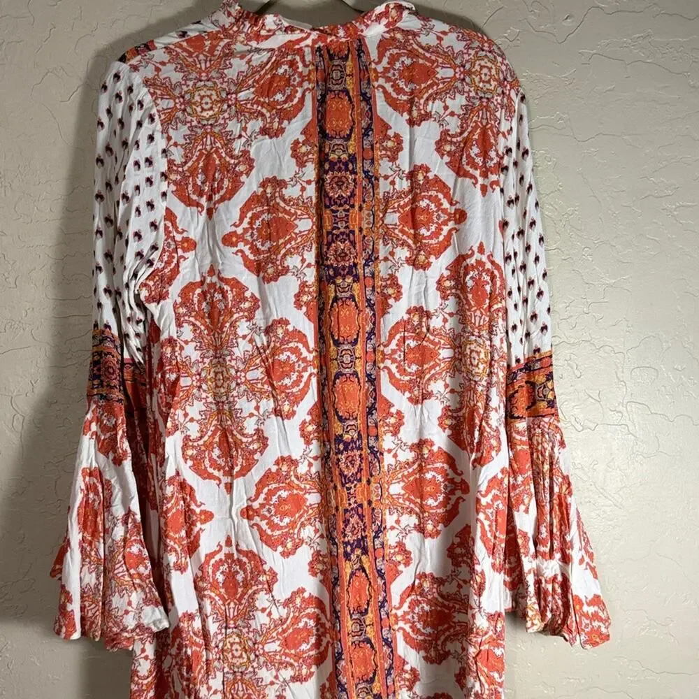 Free People Magic Mystery Tunic with bell sleeves split neck button front size M